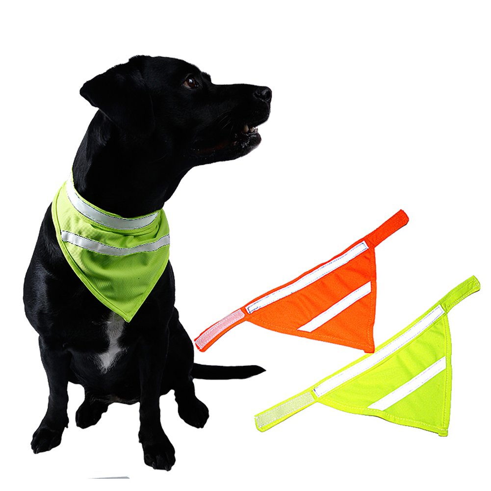 Encell Set of 2 Dog Bandana Reflective Scarf Safety Pet Hunting Bandana,Green,L