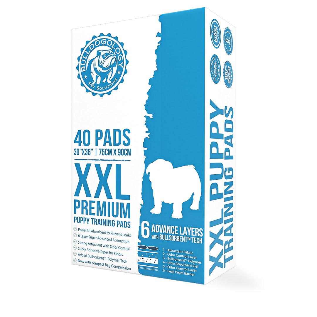 Bulldogology Premium XXL Puppy Pads with Adhesive Tabs - Dog Pads Extra Large (30x36) - Leak Proof Dog Pee Pads Extra Large - Ul