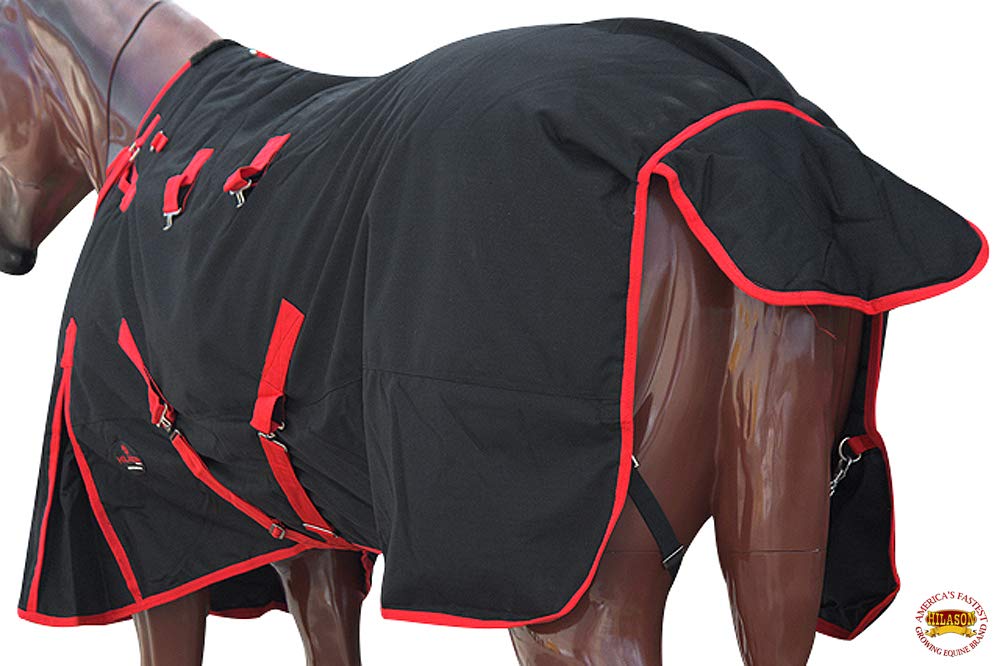 Black with Red Trims 75 Inch HILASON 1200D Winter Waterproof Poly Horse Turnout Blanket Belly Wrap