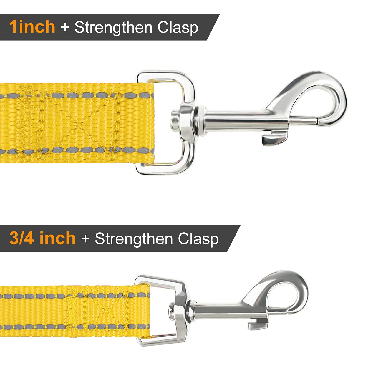 Joytale Double-Sided Reflective Dog Leash, 6 Ft/5 Ft/4 Ft, Padded Handle Nylon Dogs Leashes For Small & Medium Dogs Walking, Yellow, 5Ft