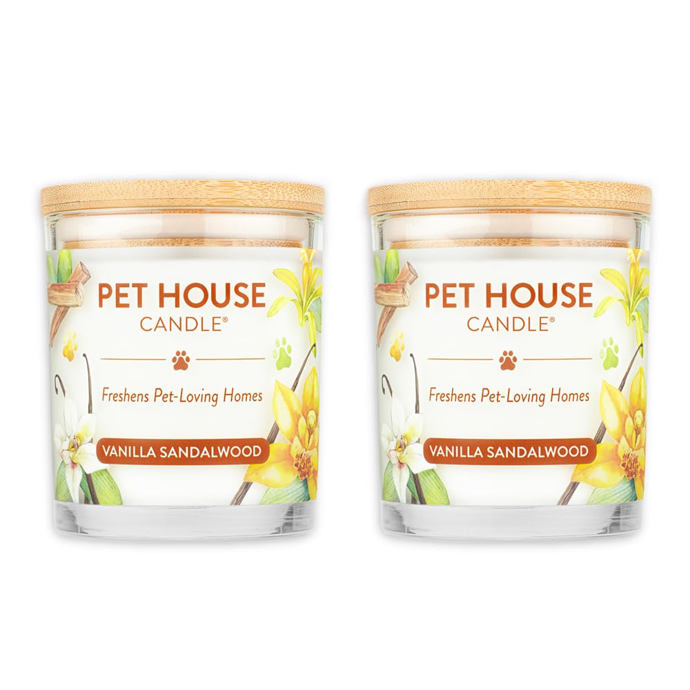 One Fur All Pet House Candle Pack - Plant-Based Soy Candle - Clean Burning, Long Lasting Pet Odor Eliminator - Vanilla Sandalwoo
