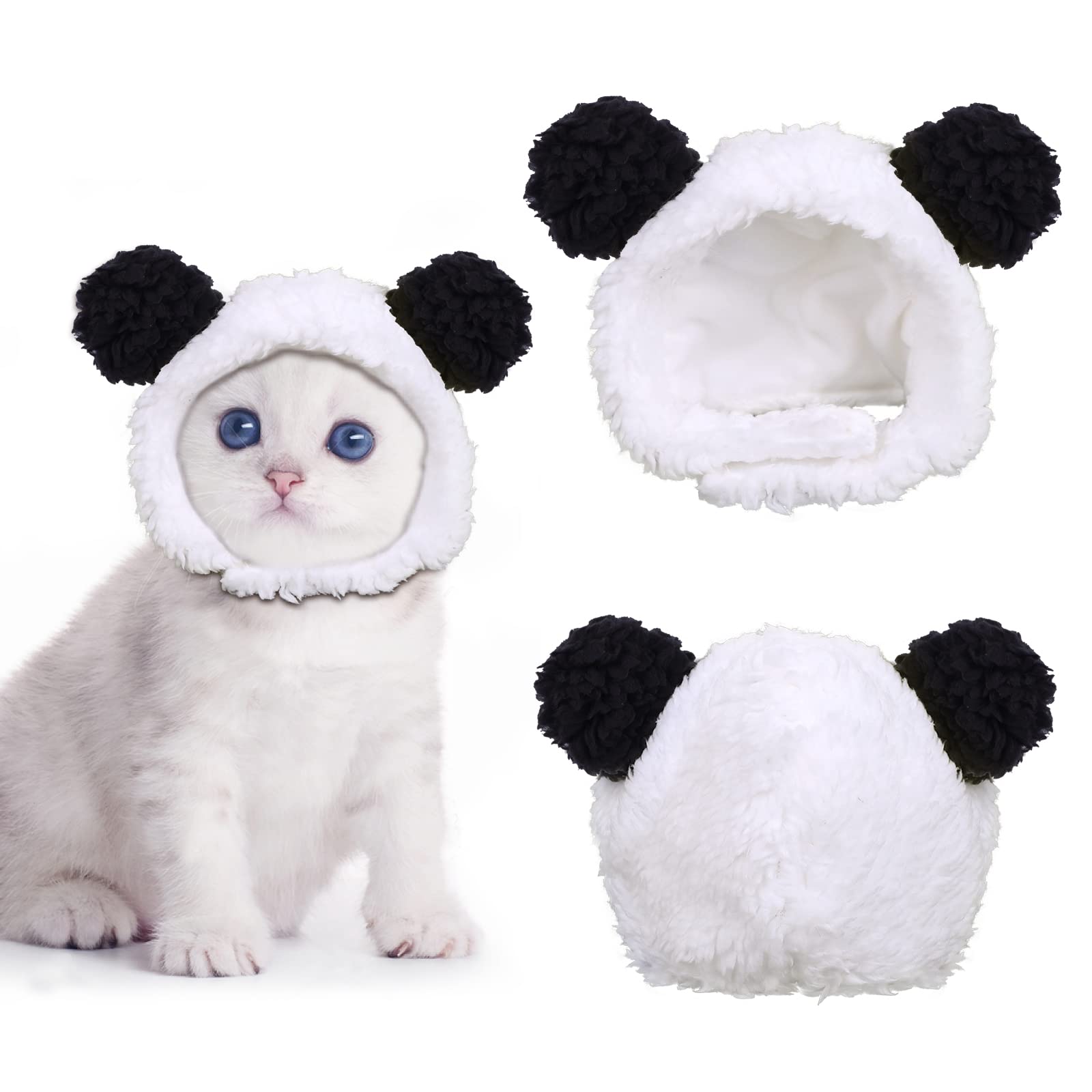 Joicee Cute Cat Costume Warm Bear Hat For Cat Adjustable Soft Small Pet Headwear Bear Hat For Cat Puppy Dog (Black&White)