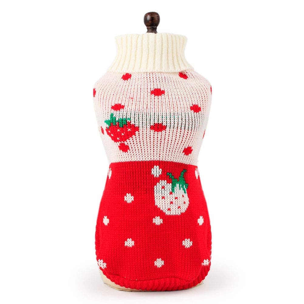 Chborchicen Pet Dog Sweaters Classic Knitwear Turtleneck Winter Warm Puppy Clothing Cute Strawberry And Heart Doggie Sweater (Re