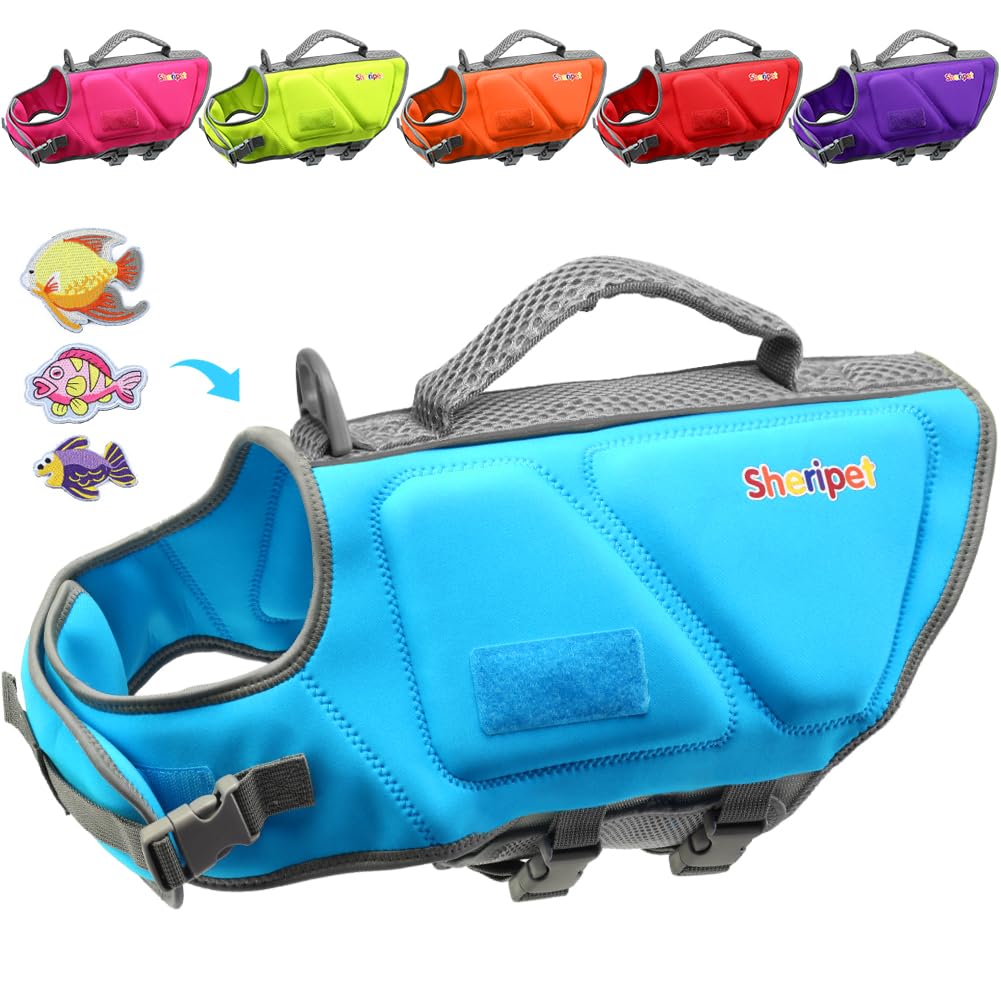 Sheripet Dog Life Jacket, Good Visibility Dog Life Vest For Swimming With Reflective Stripes And Rescue Handle, Pet Flotation Ve