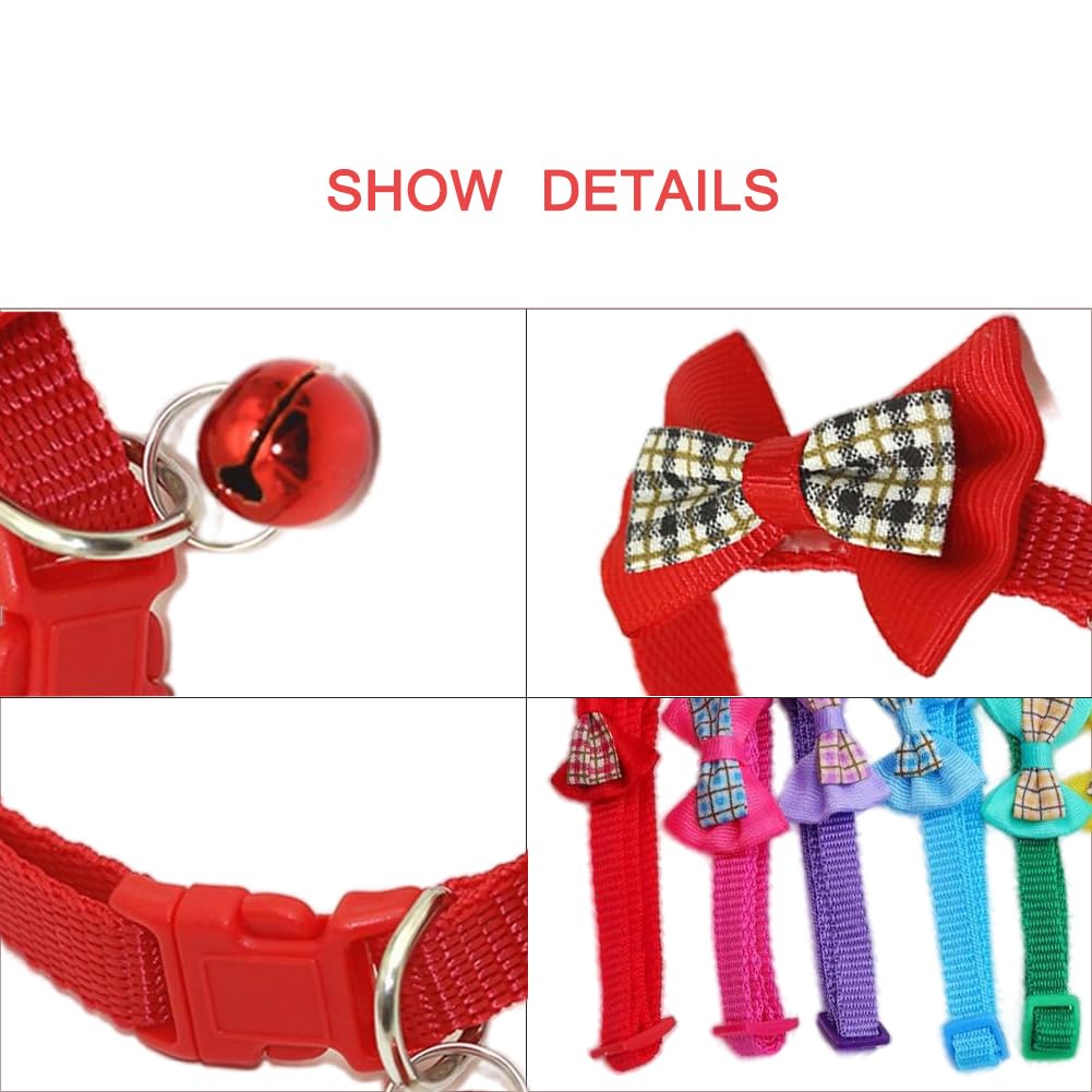 Cat Collar With Bells,Soft Nylon Identification Red Dog Collar Girl Puppy Collar With Bowtie Adjustable Buckle For Xxs Xs Tiny L