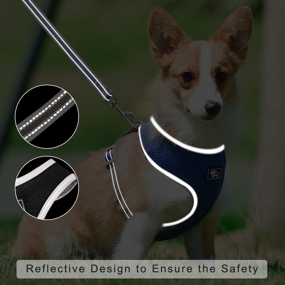 Dog Harness And Leash Set- Adjustable Reflective Step In Harness For Small Dogs Medium Size Dogs- No Pull No Choke Soft Mesh Com