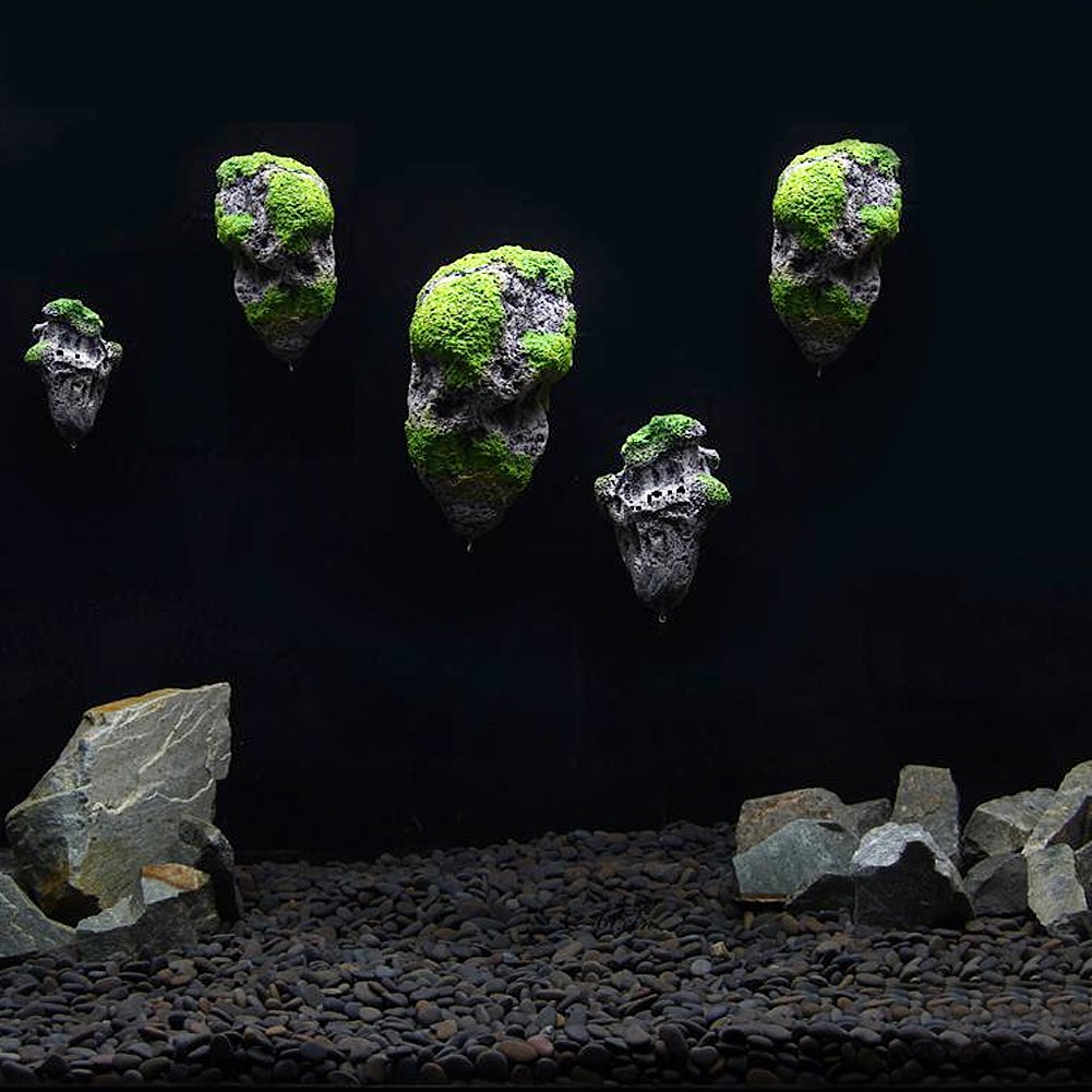 Aquarium Fish Tank Floating Moss Rocks Resin Stone Decorations Artificial Suspended Rock Ornament Landscape(Small)