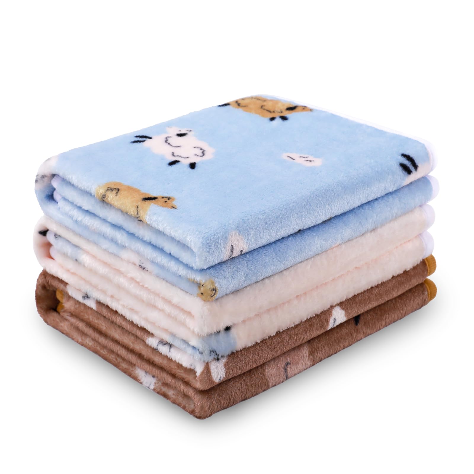 1 Pack 3 Blankets Super Soft Fluffy Premium Cute Elephant Pattern Pet Blanket Flannel Throw for Dog Puppy Cat Brown/Yellow/Blue 