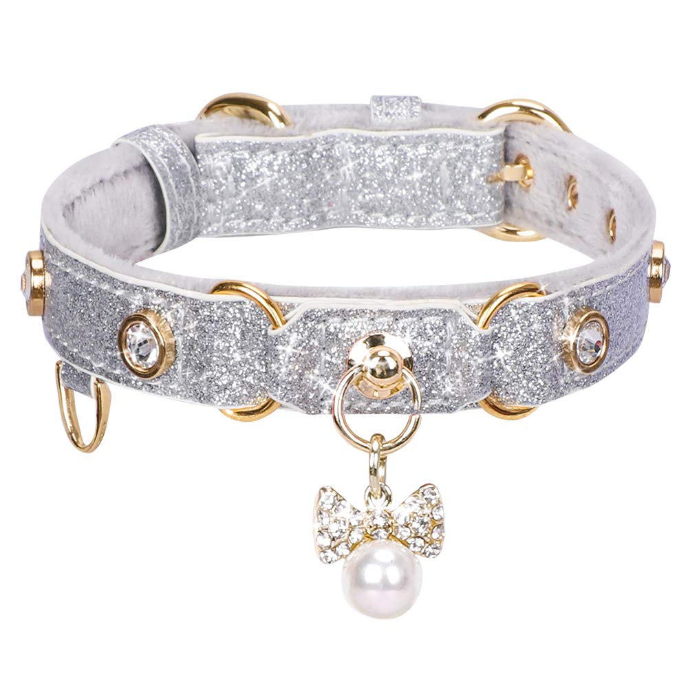 Petshome Cat Collar, Dog Collar, [Bling Rhinestones] Pu Leather Adjustable Pet Collar With Luxury Pendant For Big Cat And Small 