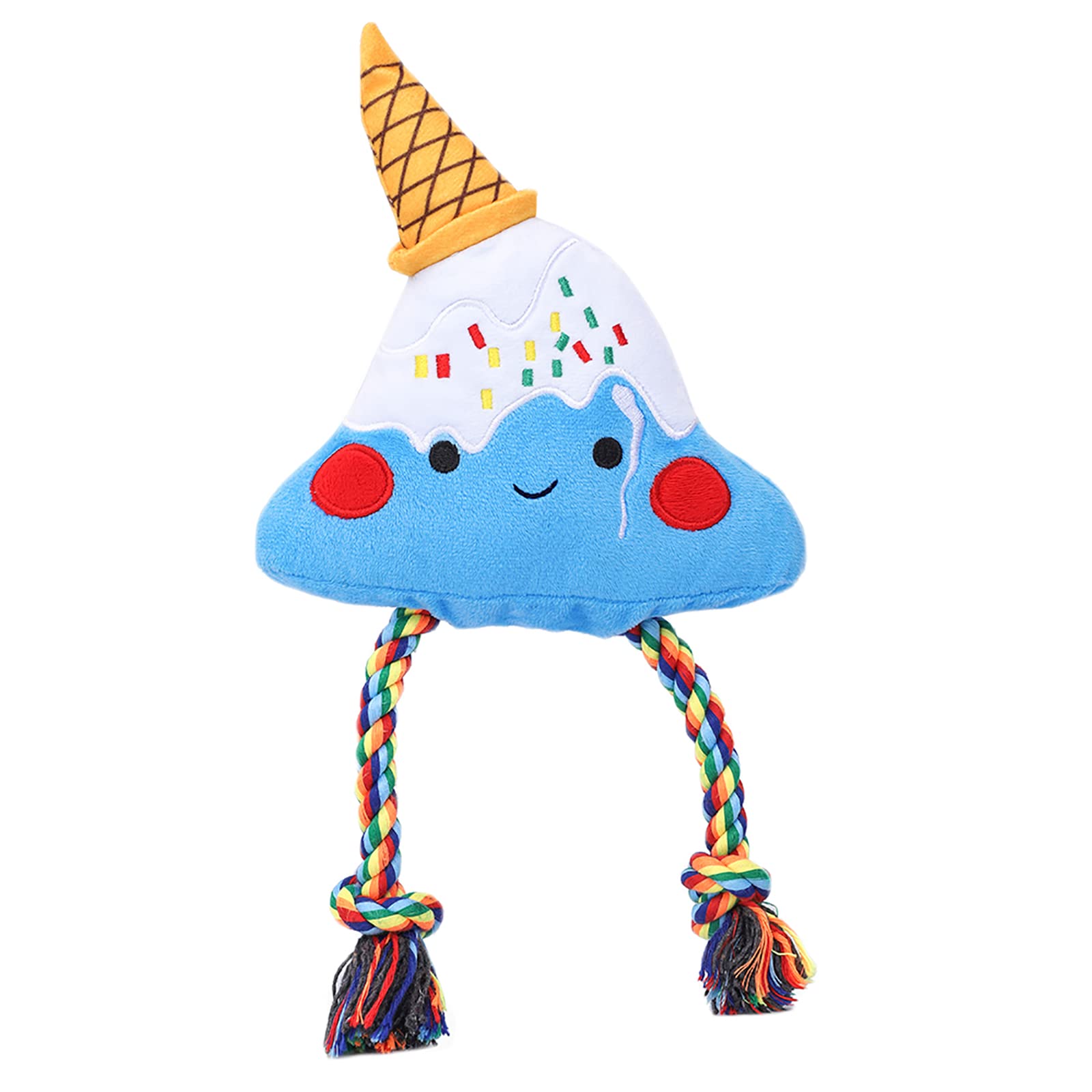 HugSmart Pet - Fuji ice-Cream | Squeaky Plush Dog Toy for Small Medium Dogs |Cute Interactive Dog Toys with Ropes for Tugging Ac