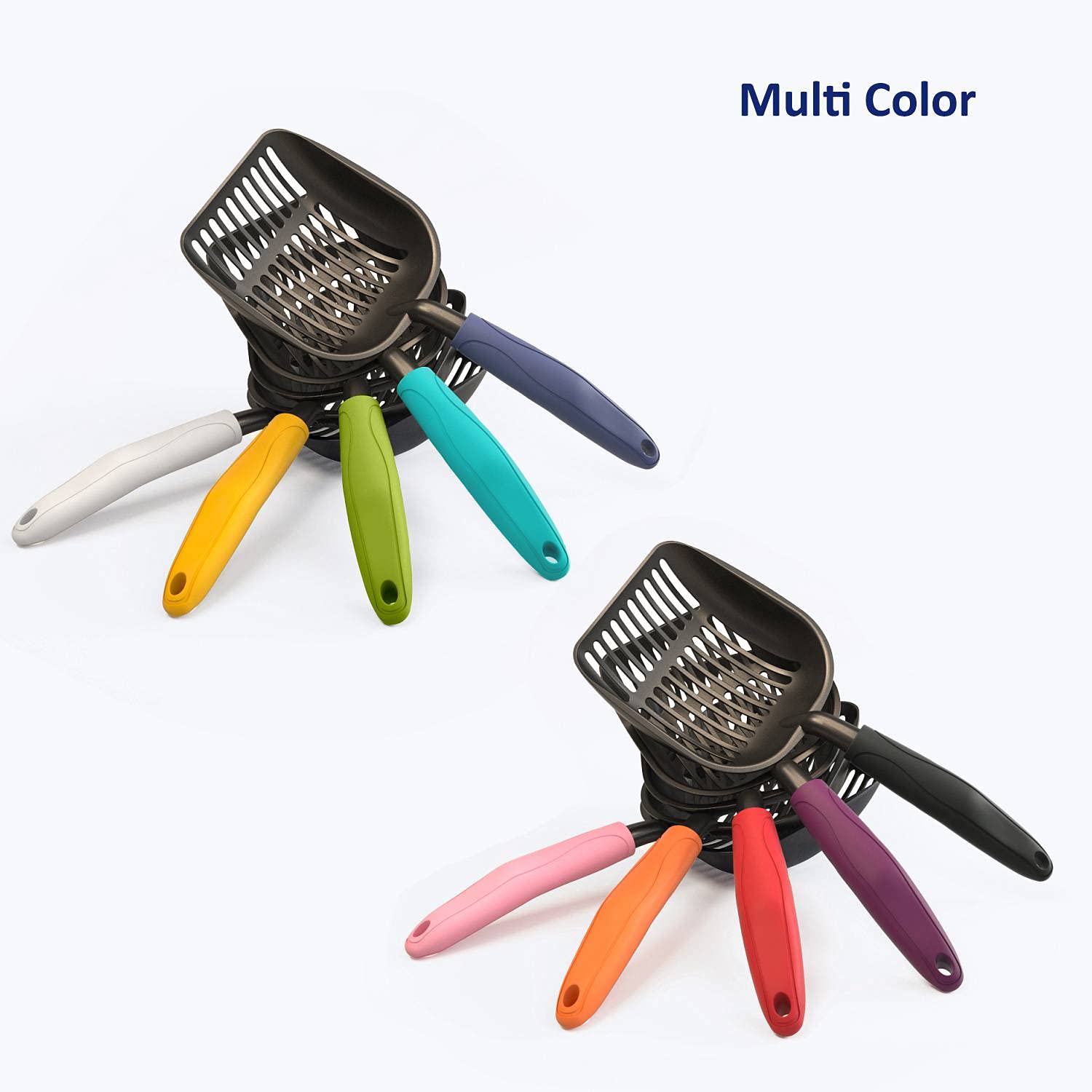 Wepet Cat Litter Scoop, Non Stick Plated Aluminum Alloy Sifter, Kitty Metal Scooper, Deep Shovel, Long Handle, Poop Sifting, Kitten Pooper Lifter, Coated Black Body With Grey Handle