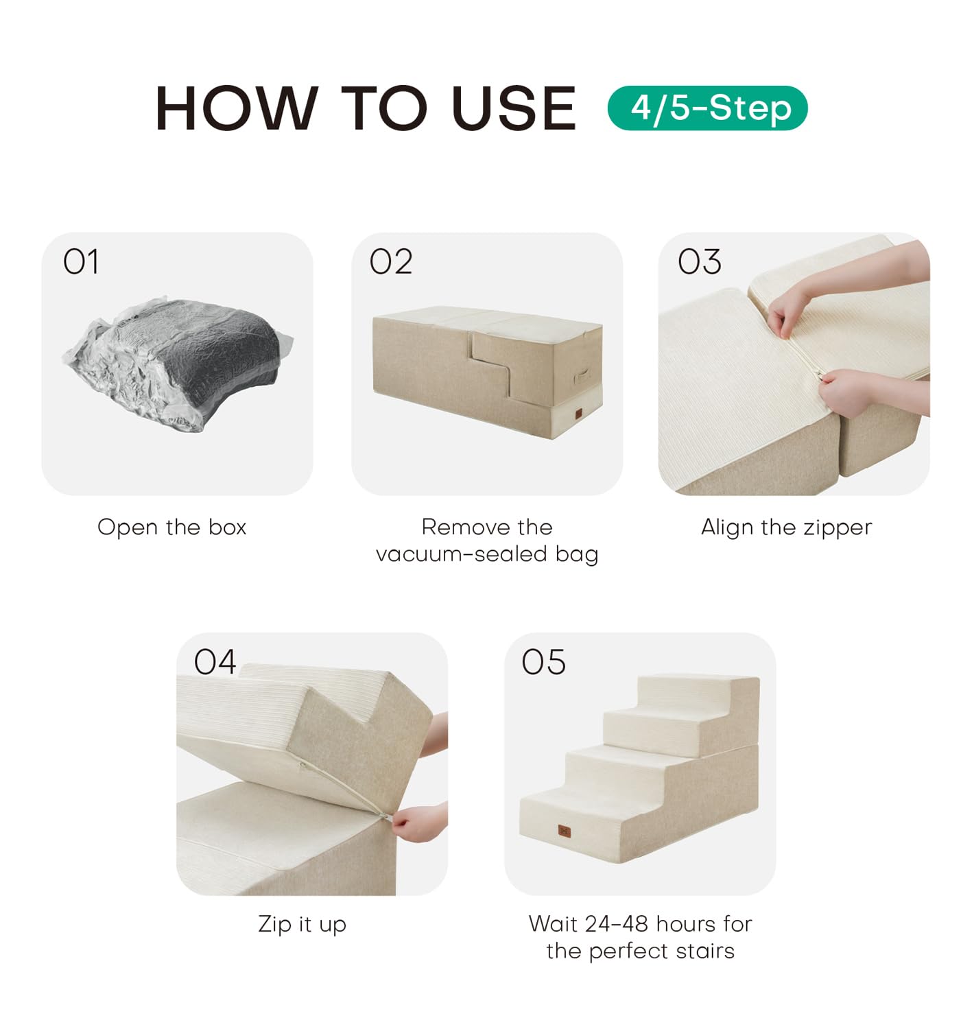 ABCPET Dog Stairs for High Bed, Dog Steps for Bed Couch Sofa, 35D Foam Pet Steps for Small Dogs and Cats, Extra Wide Pet Stairs