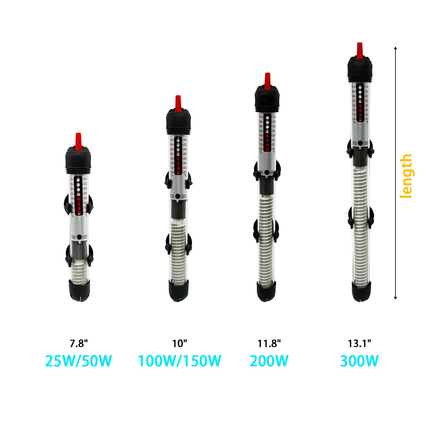 Fish Tank Aquarium Heater - Adjustable Temperature Submersible Thermostat Heater,25W/50W/100W/150W/200W/300W