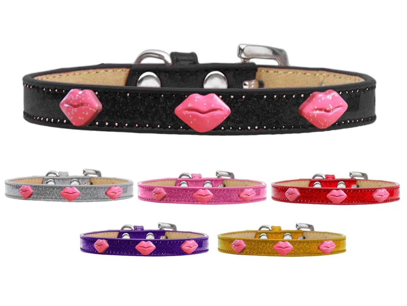 Dog, Puppy & Pet Widget Ice Cream Collar, Pink Glitter Lips Red 10