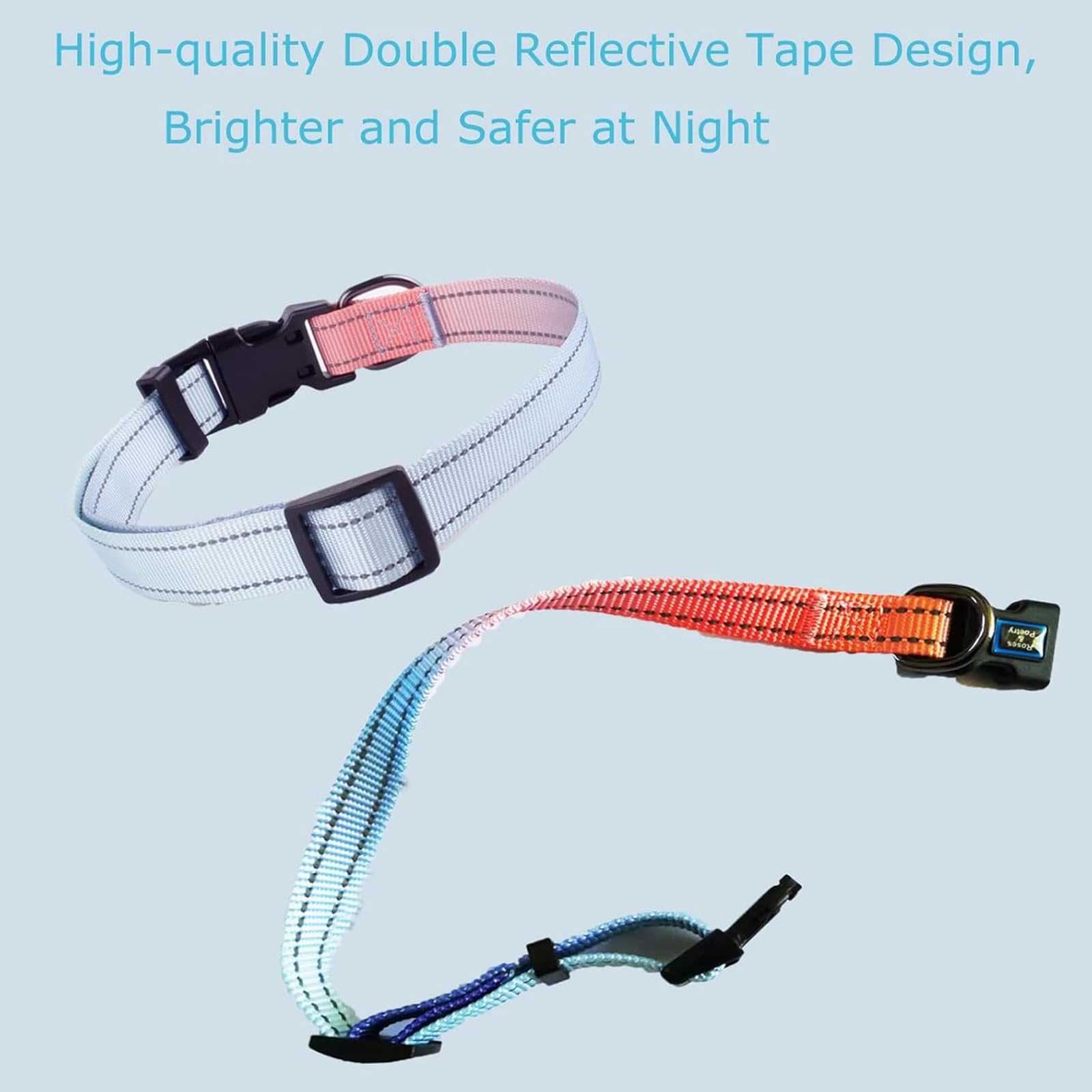 Roses&Poetry Reflective Dog Collar With Gradient Azure, Adjustable Durable Pet Collars For Small Medium Large Dogs (Azure-M
