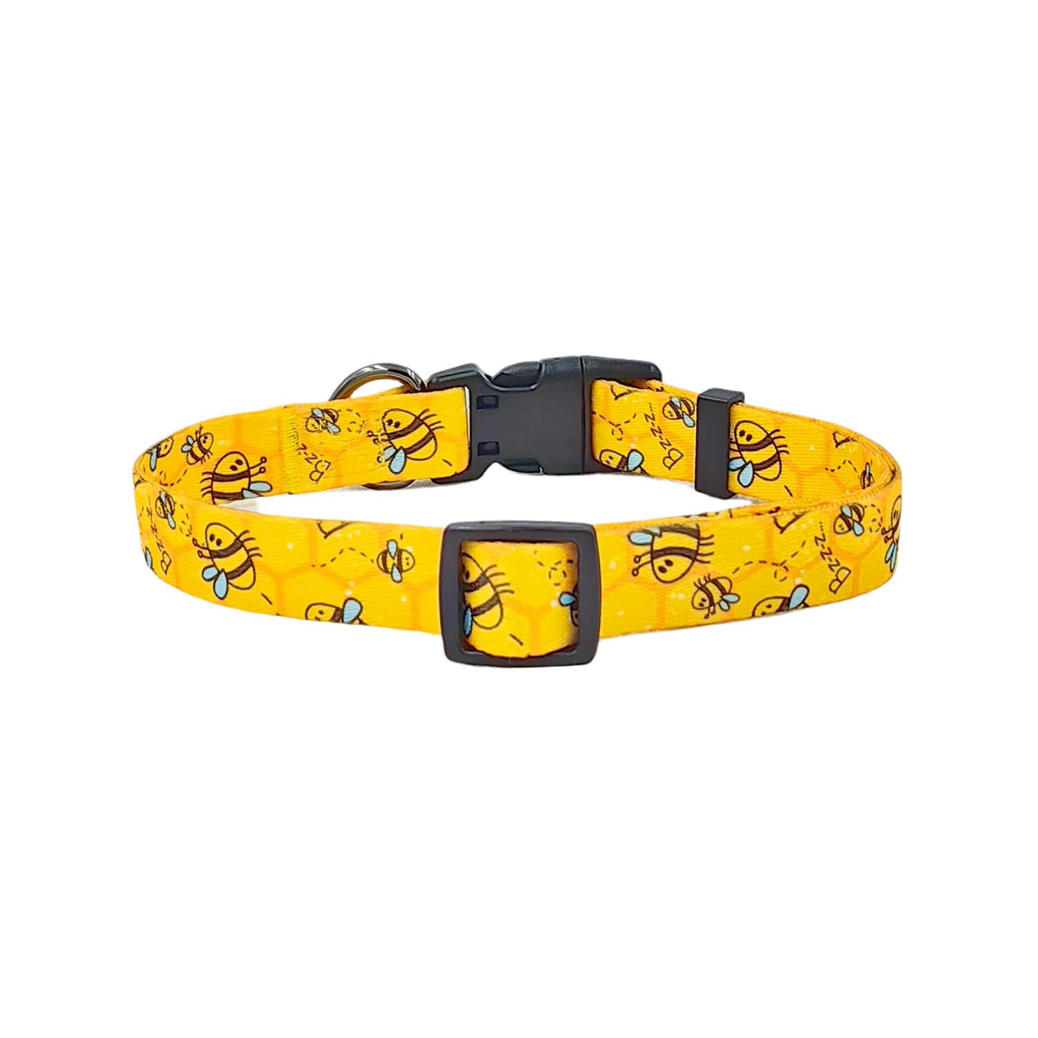 Olahibi Basic Dog Collar, Busy Bee Pattern, Polyester Material, 4 For Small Medium Large Dogs.(M, Yellow Bee)