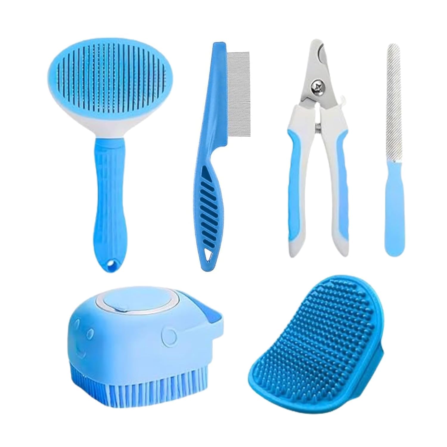 Agirav Pet Grooming Kit, SelfCleaning Brush Shedding Kit With Nail Clipper, Flea Comb, Shampoo Bath Brush(Pack Of 5)