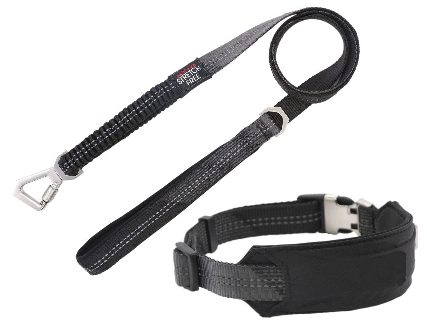 Pet Life Geo-Prene Shock Absorbing Neoprene Reflective Dog Leash And Collar, Md, Black