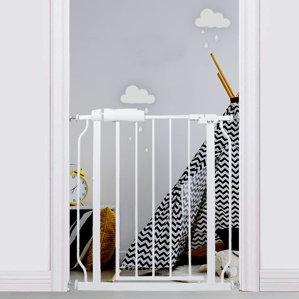 Vothco Narrow Baby Gate 29 To 34 Inch Wide Openings For Doorways Stairs Pet Dog Gate Pressure Mount Auto Close White Metal Safety Gate