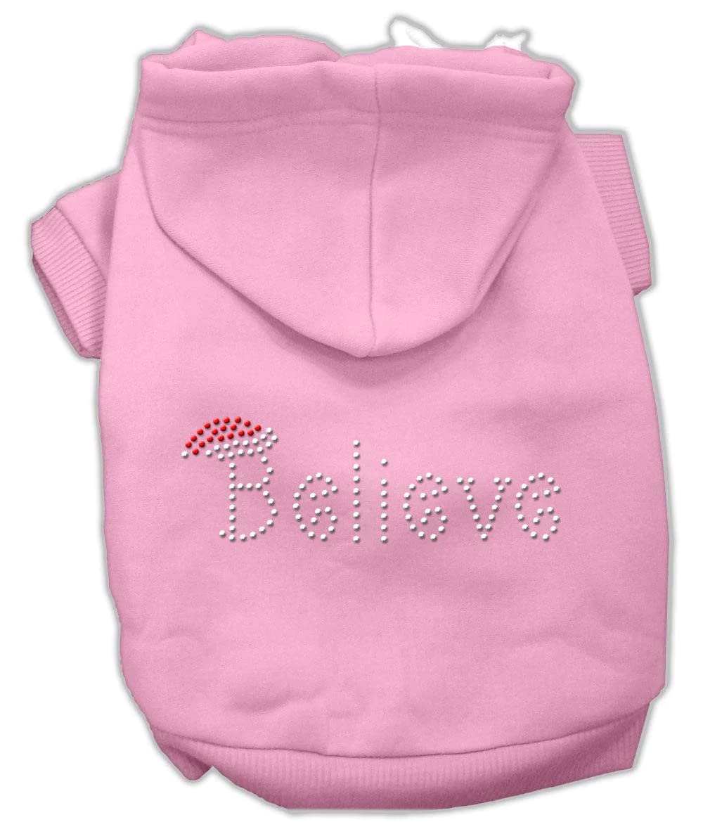 Christmas Pet Dog & Cat Hoodie Rhinestone, &quot;Believe&quot; Cream XS (0-3 lbs.)