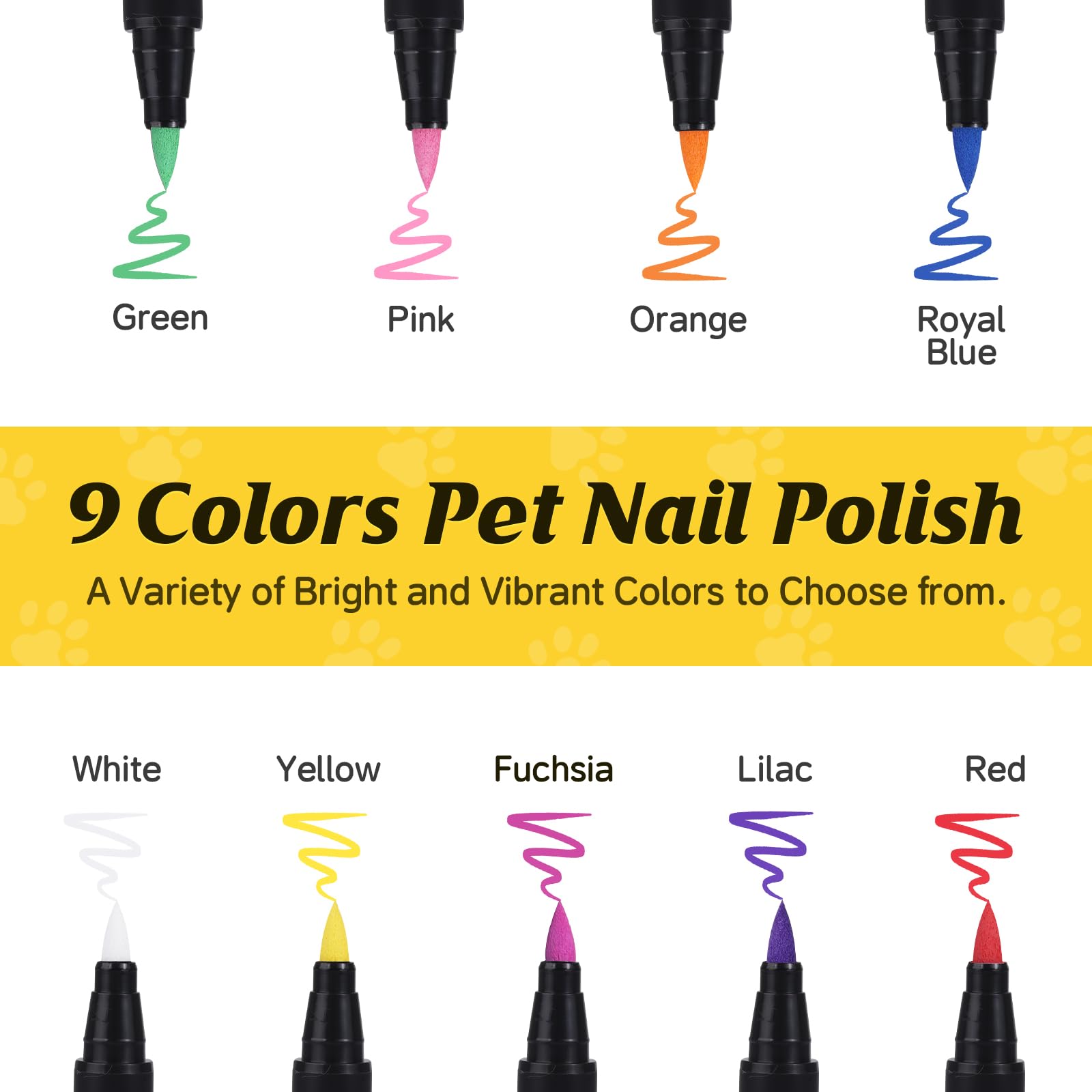Cherocito Dog Nail Polish Pens Set - 9 Colors, Quick Dry, Non-Toxic Water-Based, Ideal for DIY Pet Nails, Safe for Dogs & Cats