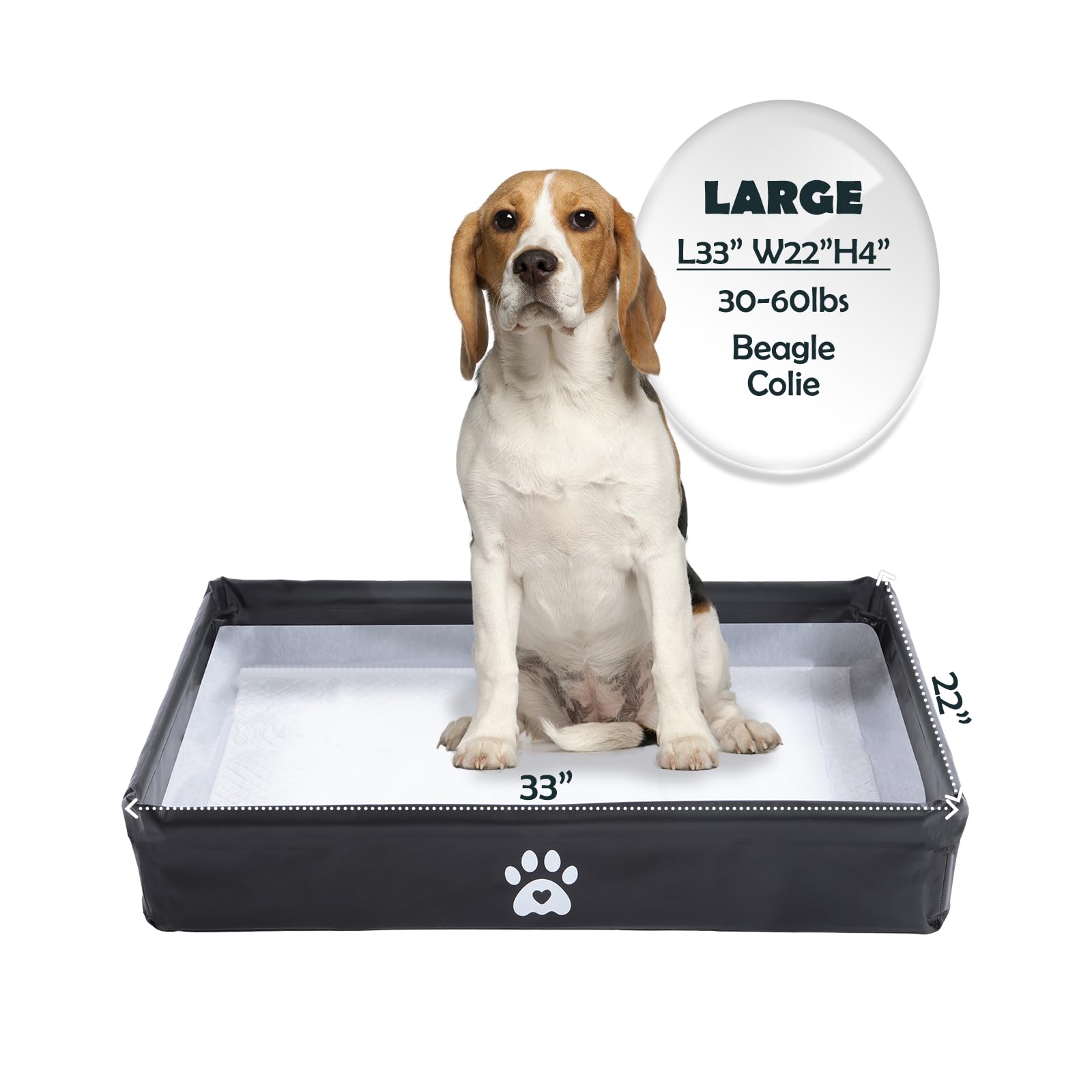 MEEXPAWS Dog Pee Pad Holder Foldable, Puppy Pad Holder Liner Base High Side, Dog Litter Box Indoor 33x22, Training Leak-Proof, P