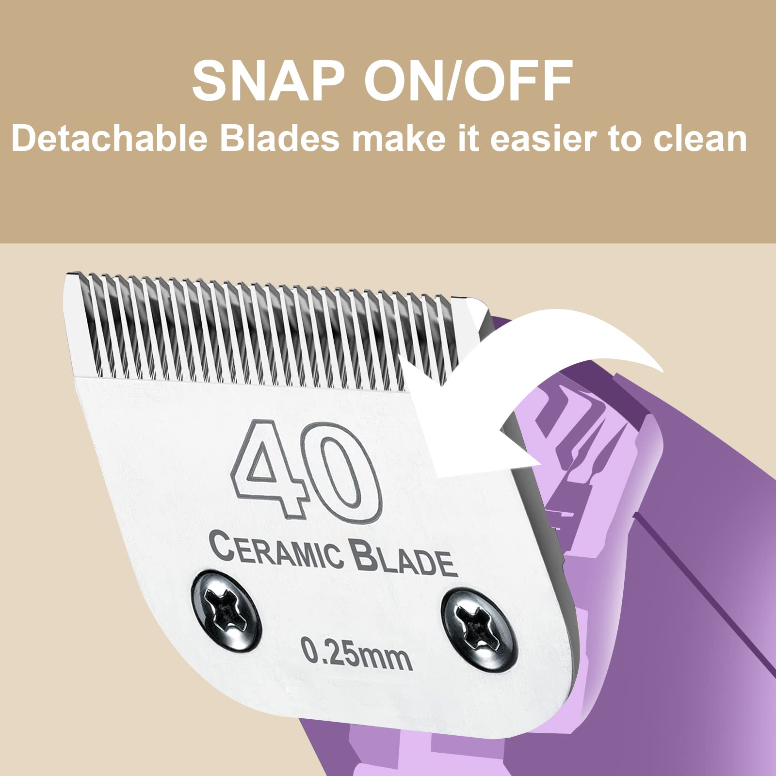 DODAER 10 Pcs Detachable Pet Dog Grooming Clipper Ceramic Blade Sets,Compatible with Andis Size 40 1/100''(0.25mm),Compatible wi