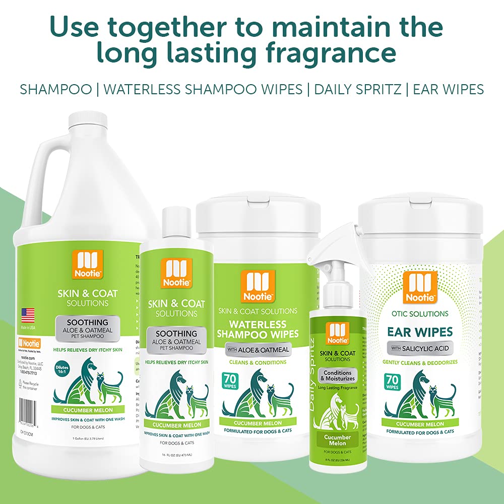 Nootie Oatmeal Pet Shampoo for Sensitive Skin, 16 oz - Cucumber Melon - Natural Ingredients, Gentle Cleanser for Dry Skin & Coat
