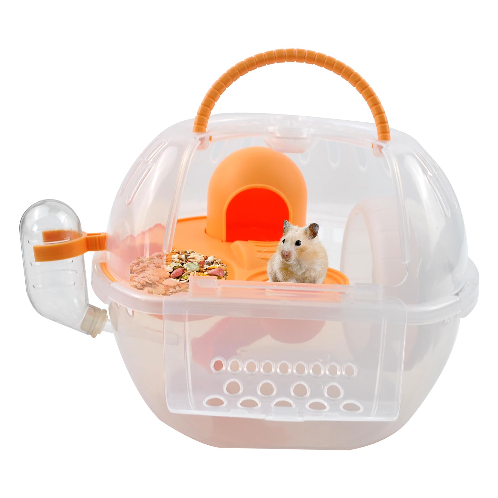 MUYG Hamster Transport Carrier,2 Tiers Dwarf Hamster Cage Carrier Breathable Small Animal Travel Carry Case with Silent Exercise