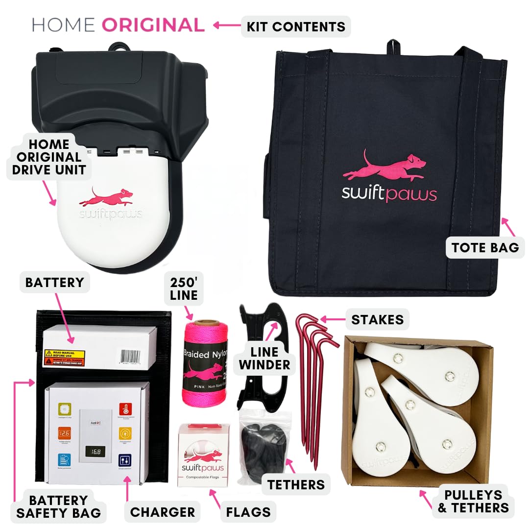 Swiftpaws - Home Original - Chase Toy - For Dogs - Flag Lure Course - Interactive Dog Enrichment Toy - Includes Main Unit, 3 Pul