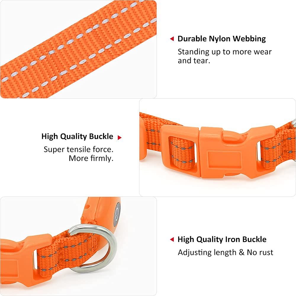Illumifun Small Led Dog Collar, Usb Rechargeable Glowing Safety Collar, Adjustable Nylon Webbing Light Up Collars For Your Puppy (Orange, X-Small)