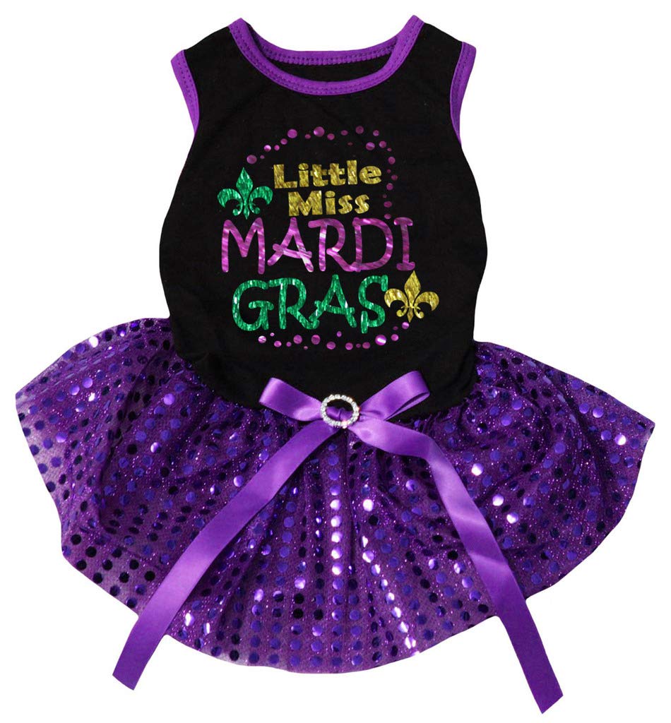 Petitebella Little Miss Mardi Gras Puppy Dog Dress (Black/Purple Sequins, Medium)