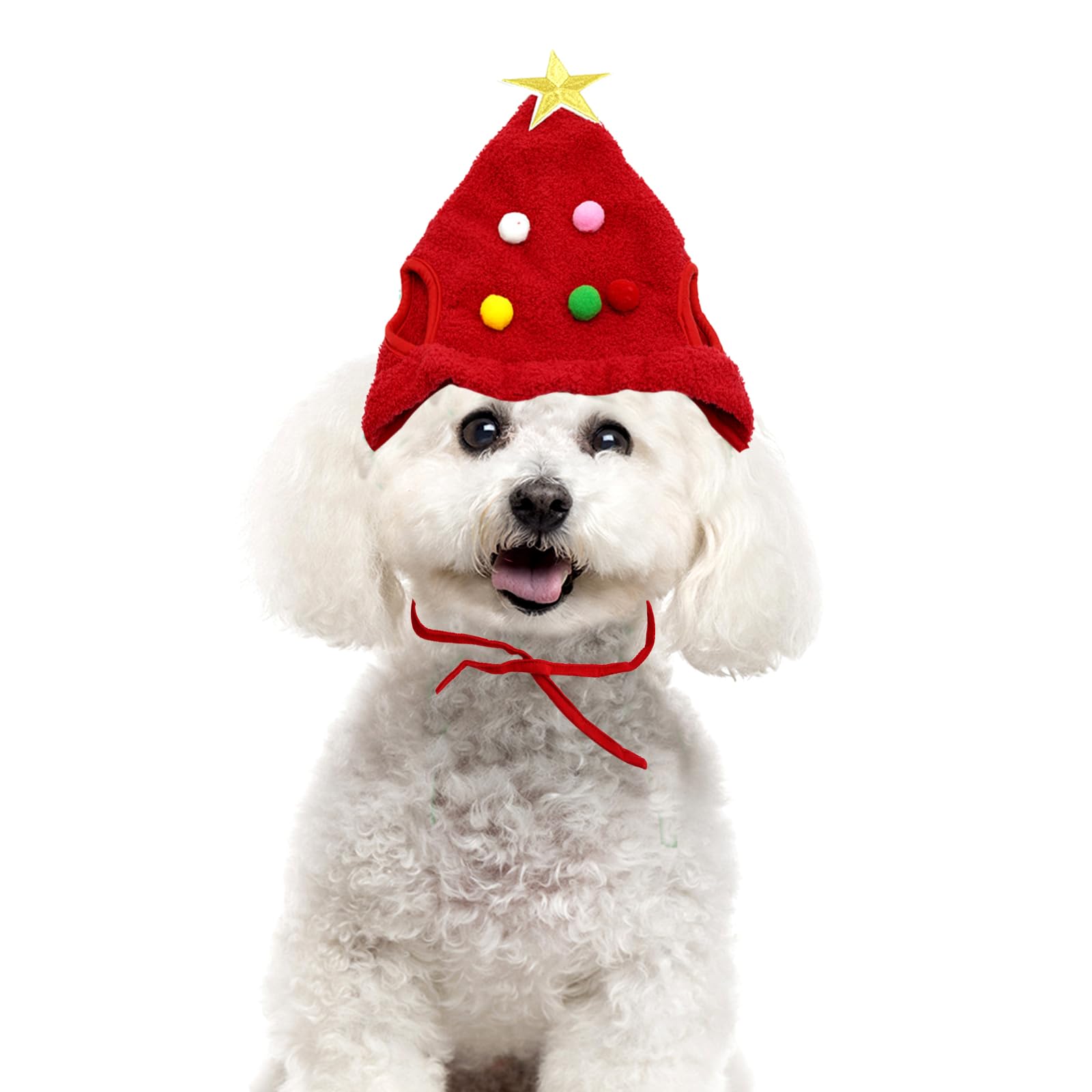 Elegant Little Tail Dog Christmas Costume 1Pc Velvet Red Christmas Hat Soft Funny Pet Plush Hat Adjustable Bat Headdress Cute Wi