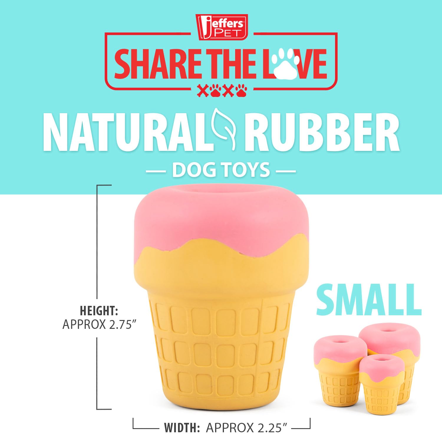 Jeffers Pet Natural Rubber Dog Chew Toy - Ice Cream Cone, Small - Treat Dispensing, Vanilla Scent, Durable, Non-Toxic, Dishwashe