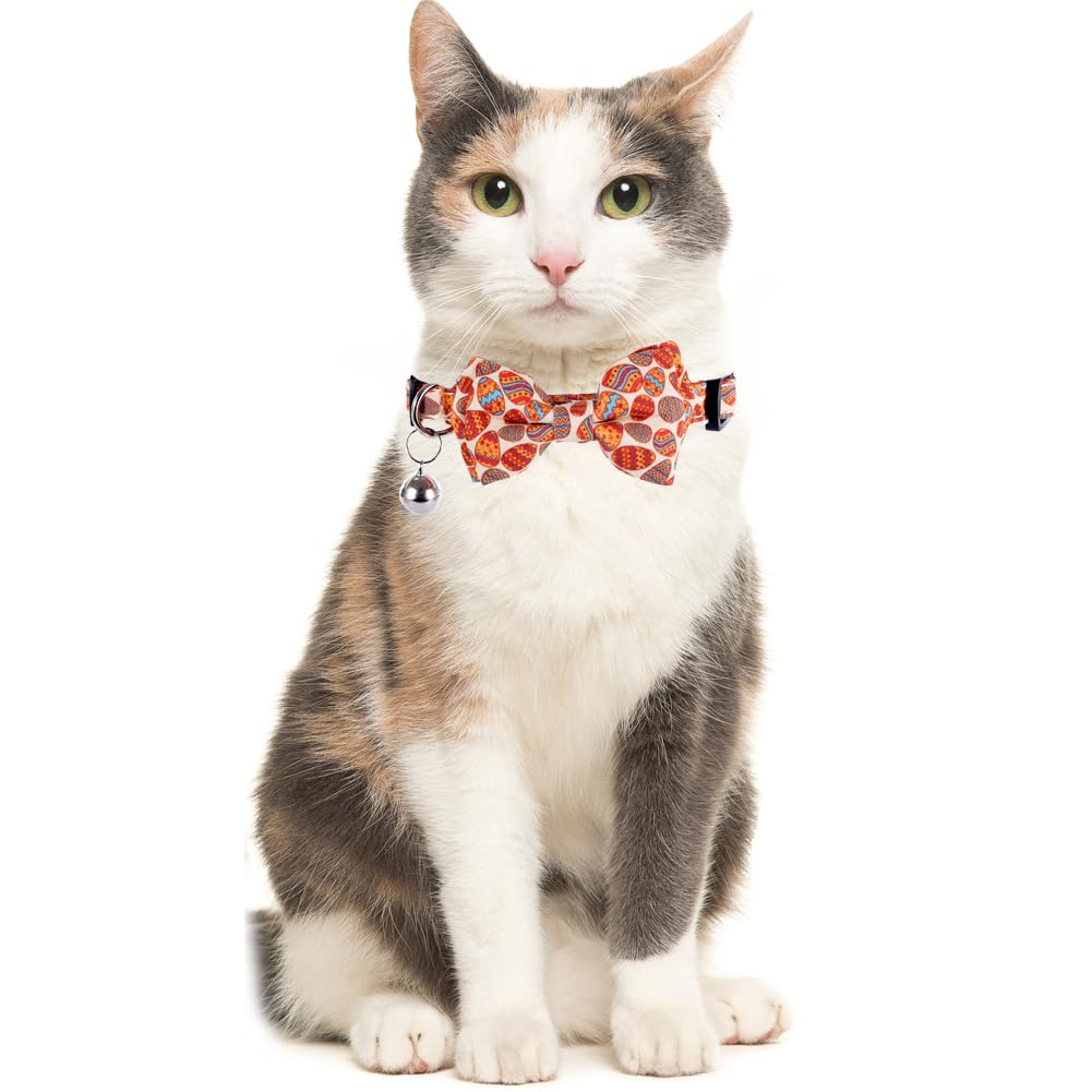 Easter Cat Collar Breakaway With Bow Tie And Bell For Kitty Adjustable Safety Easter Egg Bunny