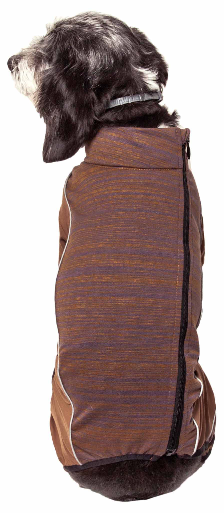 Pet Life ® Active 'Chase Pacer' Heathered Performance 4-Way Stretch Two-Toned Full Body Warm Up, Large, Brown