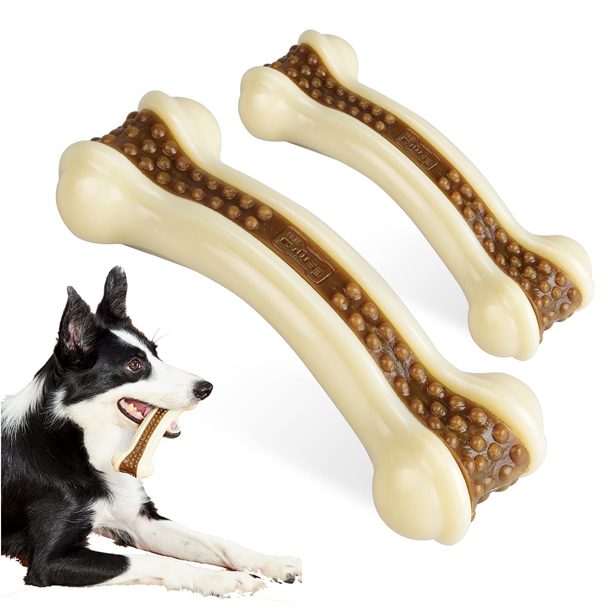 Betteprod Dog Chew Toys For Aggressive Chewers Large Breed,2 Pack Beef Flavor Indestructible Dog Teething Chew Toys Bones For La