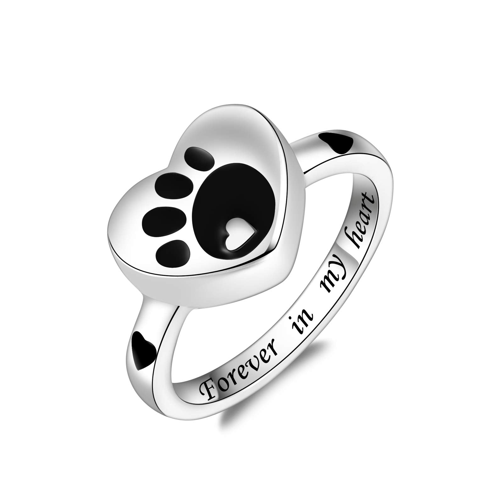 Iohupci Cremation Ring For Ashes 925 Sterling Silver Paw Print Urn Ring Jewelry Keepsake Hold Loved Pets Dog Cat Ashes (Black, 9