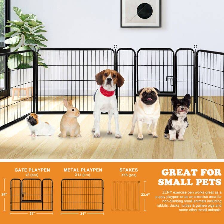 Zeny Dog Playpen 24 Inch 16 Panels, Heavy Duty Pet Dog Pen Indoor, Metal Dog Fence With Doors, Foldable Animal Outdoor Exercise Pen For Yard, Rv, Camping