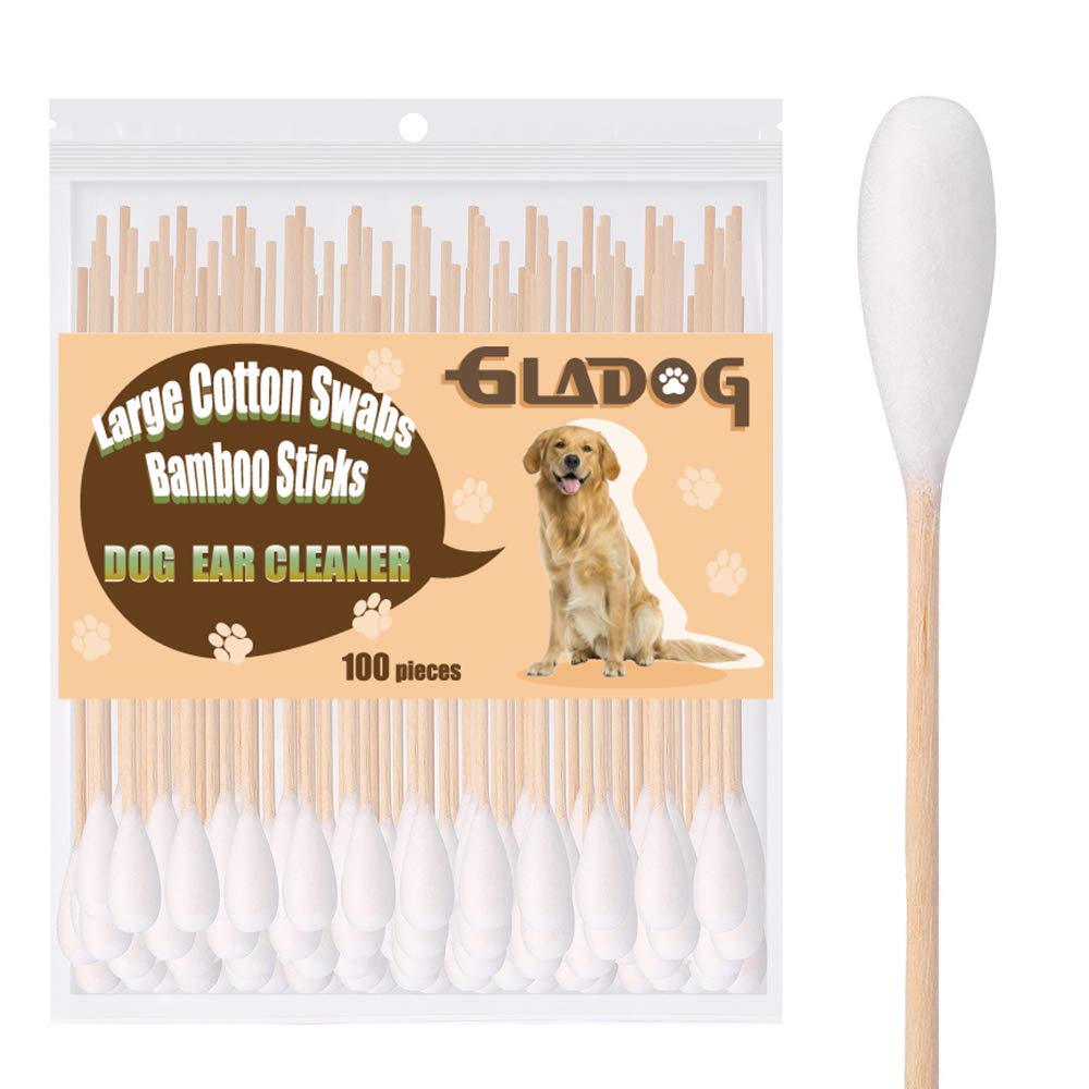 GLADOG 6 Inch Professional Large Cotton Buds for Dogs, Specially Designed Dog Cotton Buds with Bamboo Handle, Large Means Safe