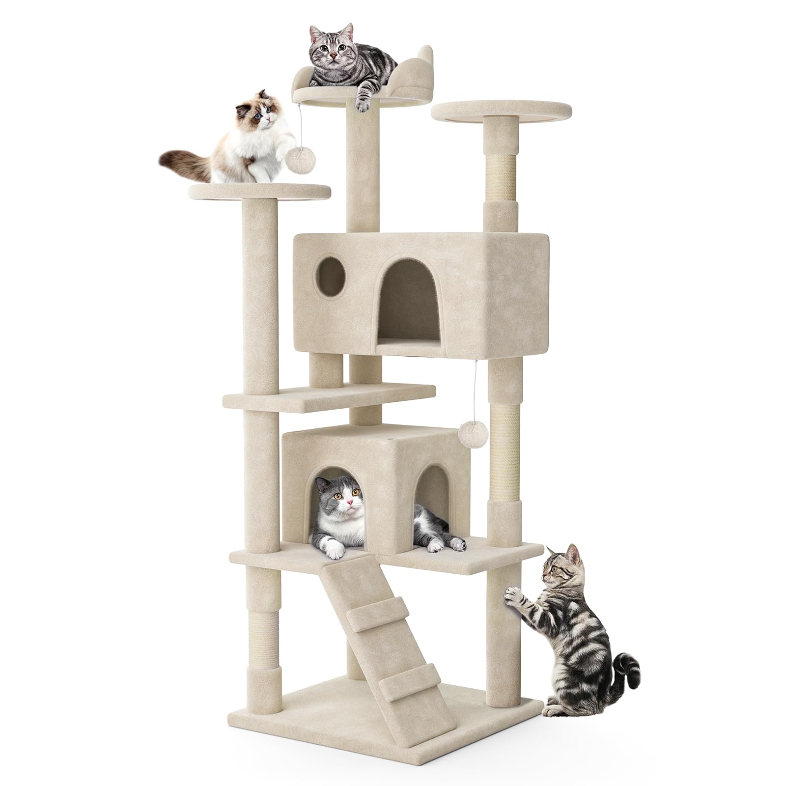 MoNiBloom Cat Tree, 70 Inch Cat Tree Tower with 2 Condo, Tall Cat Tower with Scratching Post, Cat Climbing Tower, Cat Tree for I