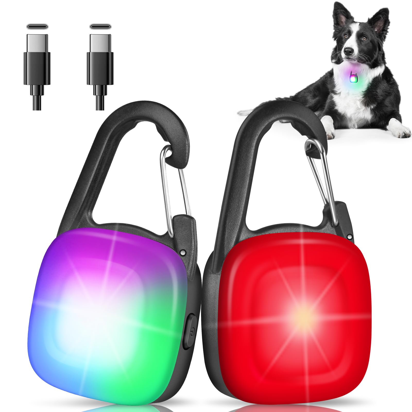 Dog Lights for Night Walking, 2 Pack 4 Modes Dog Collar Light, IP68 Waterproof Type-C Rechargeable Pet Safety LED for Running, C