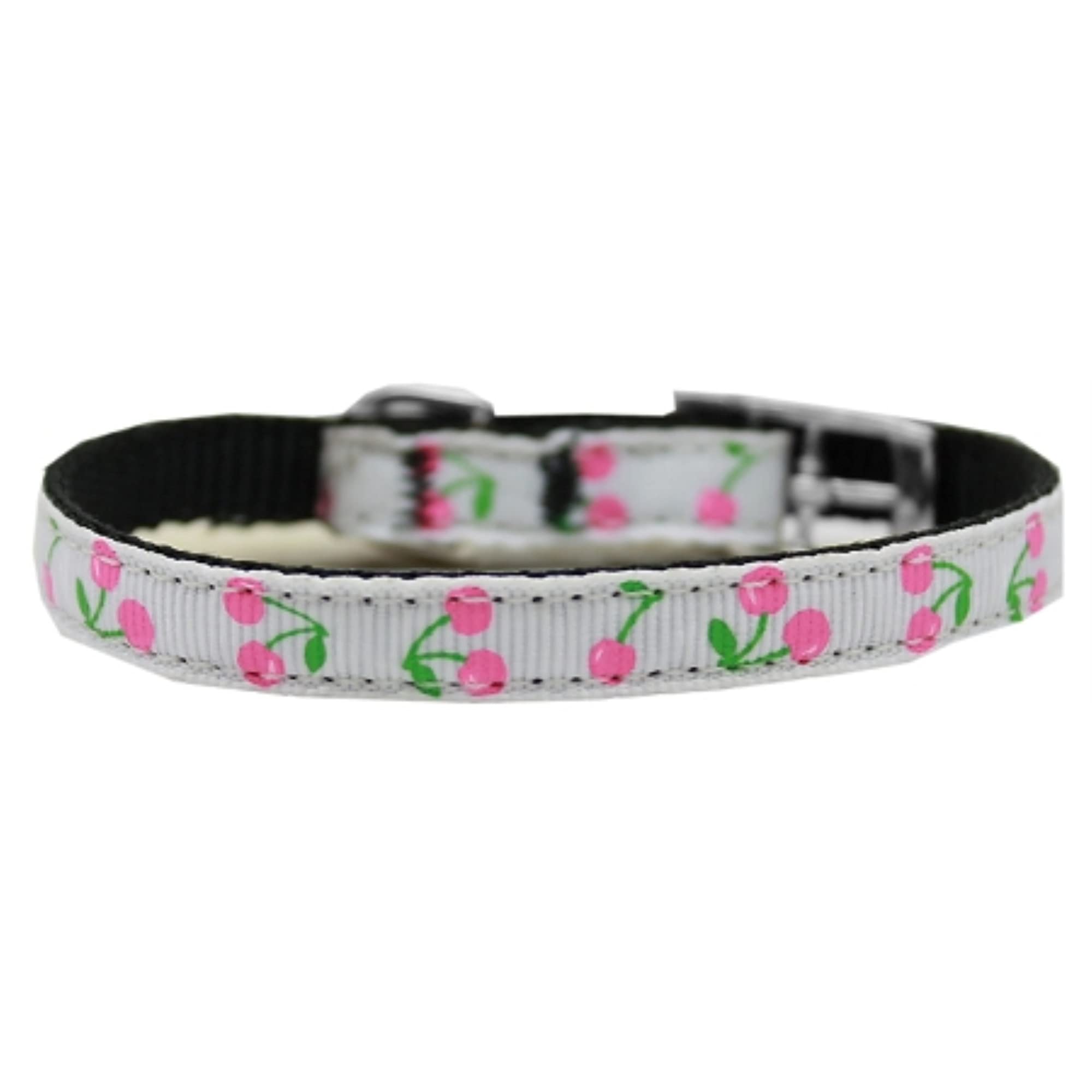 Mirage Pet Products Cherries Nylon Dog Collar with Classic Buckle, Size 14, White