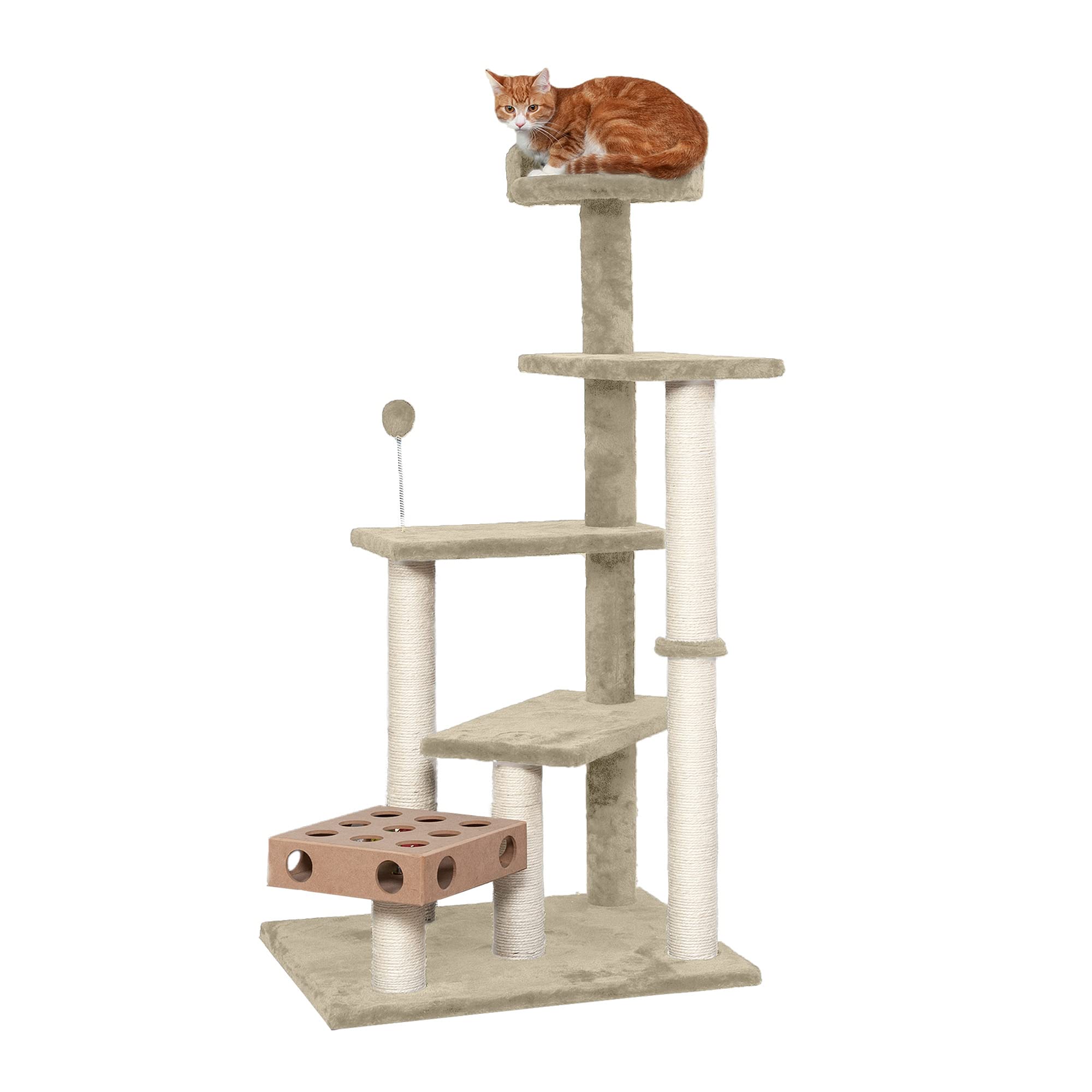 Furhaven 49.5 Tall Cat Tree for Indoor Cats, Ft. Sisal Scratching Posts, Plush Ball Toy, & Busy Box Toy - Tiger Tough Play Stair