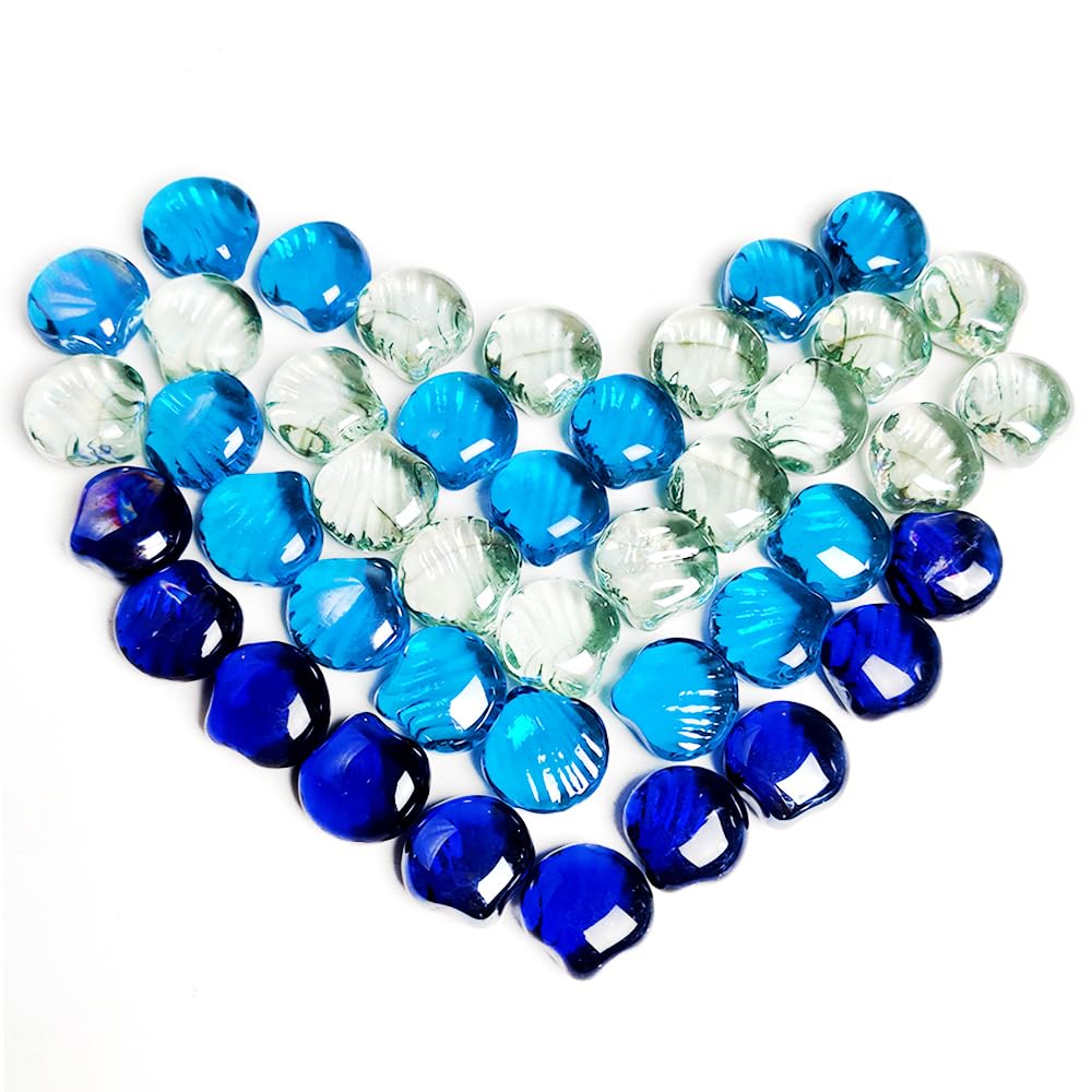 HappyFiller 2 LB Glass Sea Shell Marbles Stones Vase Filler Gems Aquarium Fish Tank Pebbles,Tabletop Fountain Decor,Beach Theme