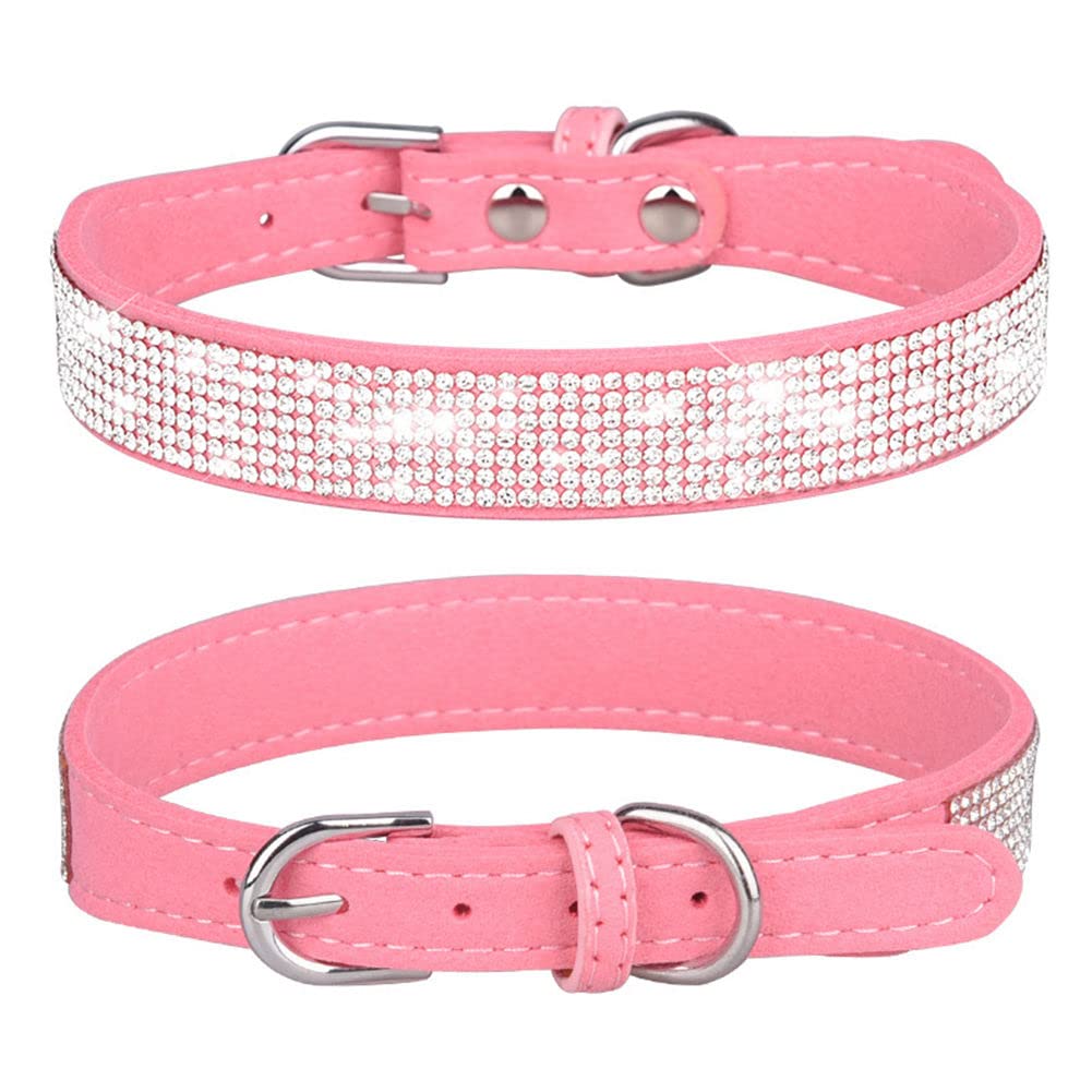Small Dog Collar With Rhinestone Crystal Diamond Colorful Bling Girl Cat Collars Pink Xl