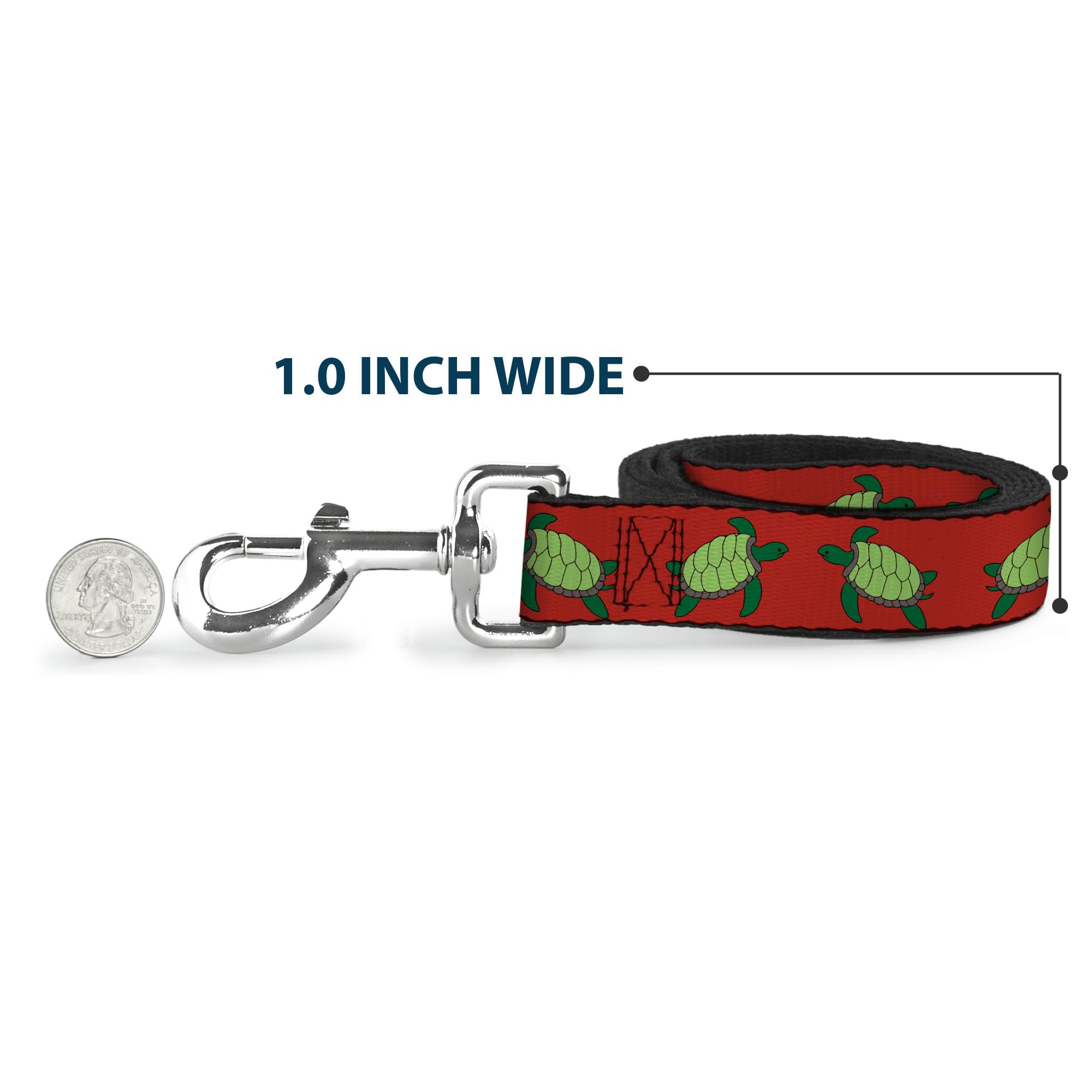 Buckle-Down Pet Leash - Sea Turtles Red/Green - 6 Feet Long - 1.5 Wide