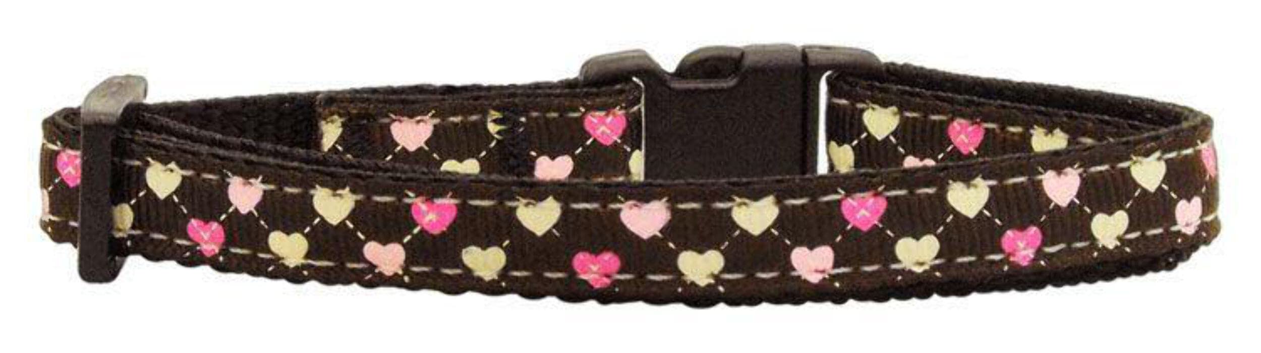 Mirage Pet Products Argyle Hearts Nylon Ribbon Martingale Collar for Pets, Medium, Bright Pink