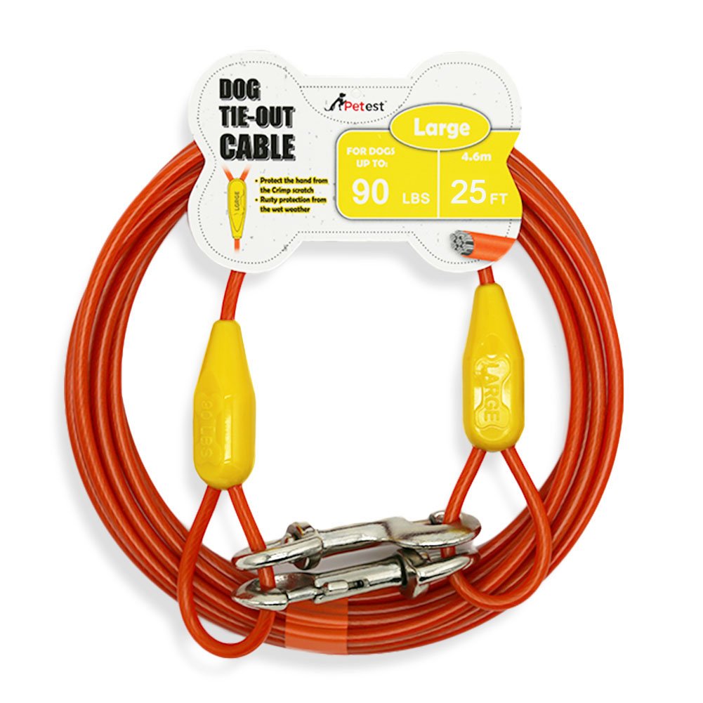 Petest 25Ft Tie-Out Cable With Crimp Cover For Large Dogs Up To 90 Pounds