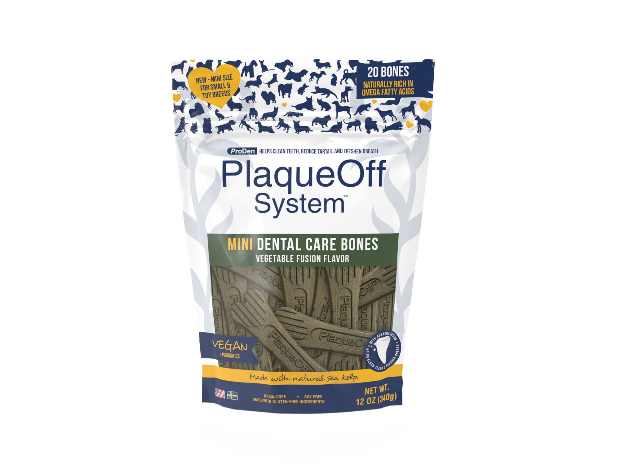 Proden Plaqueoff System Mini Dental Care Bones Vegetable Fusion Flavor Dog Treats; 12Oz